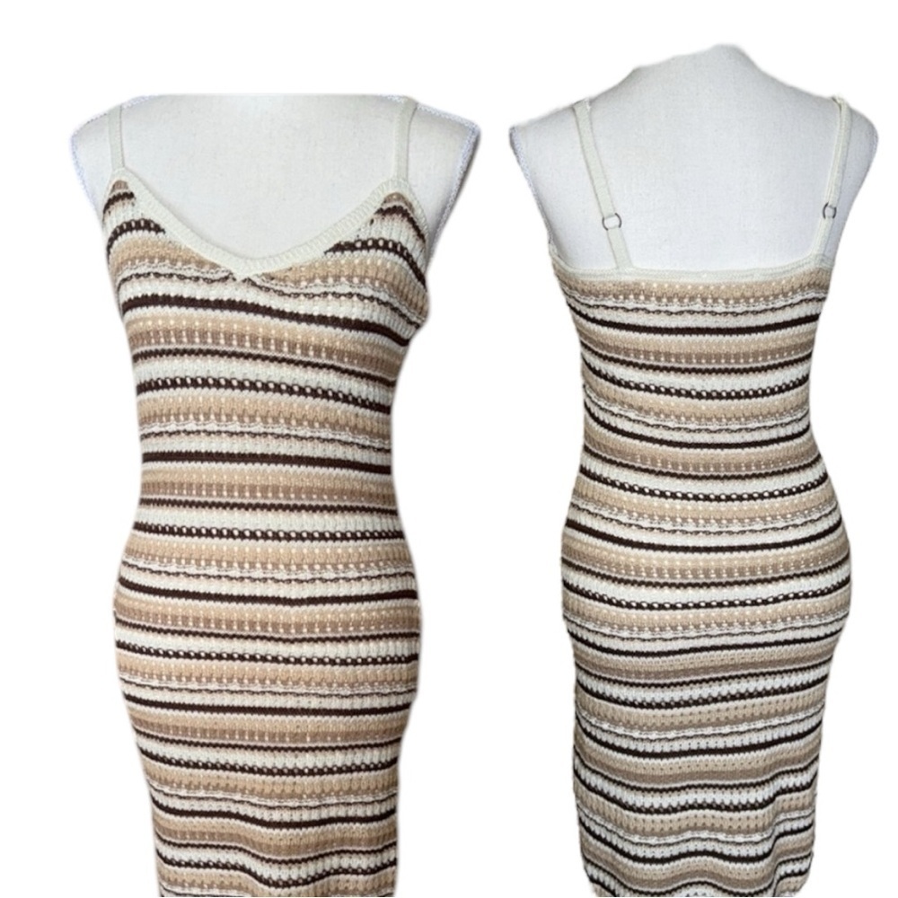 NWT Olive+Oak Crochet Slip Bodycon Sundress Lined Summer Sexy Retro Boho Hippie - Picture 3 of 12